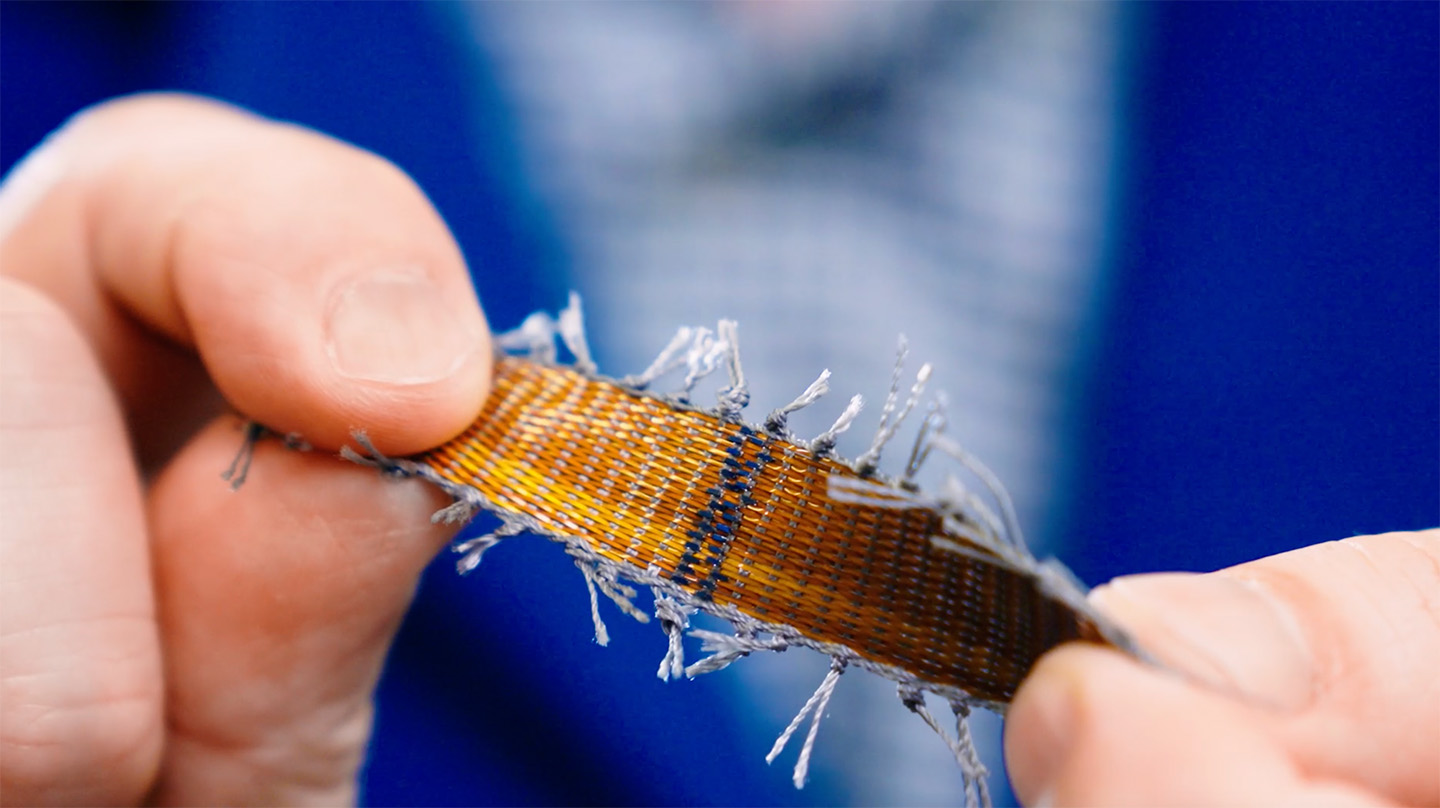 Close-up of smart textiles woven with micro-electronics.